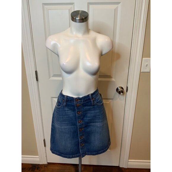 J.Crew Blue Medium Wash Denim Button Front Pencil Skirt, Size 31 - Picture 1 of 7